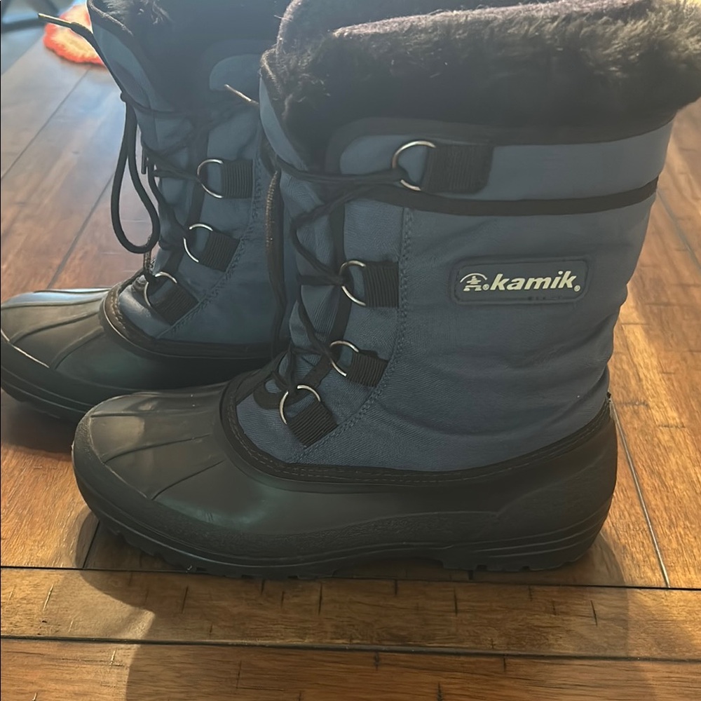 Kamik Blue And Black Rain Snow Boots With Insulation Size 10 Euc